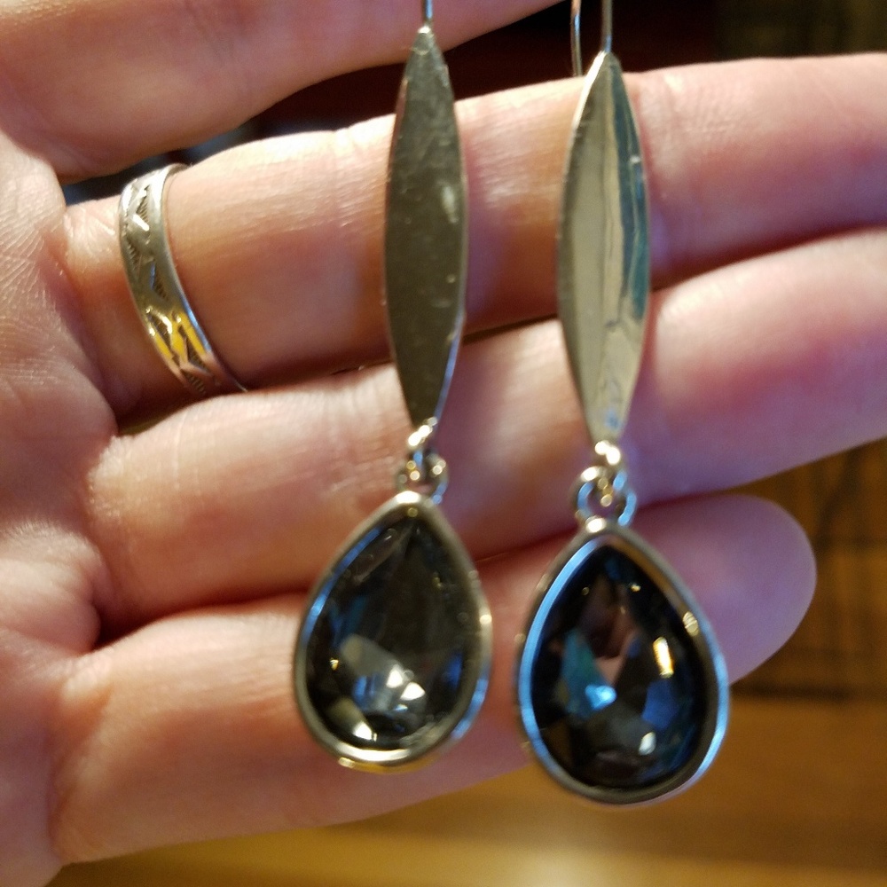 Kenneth Cole silver drop earrings with Smokey Crys